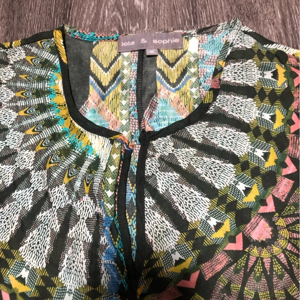 Lola & Sophie 100% Silk Geometric Tribal Print Tunic Blouse Medium - Picture 5 of 11